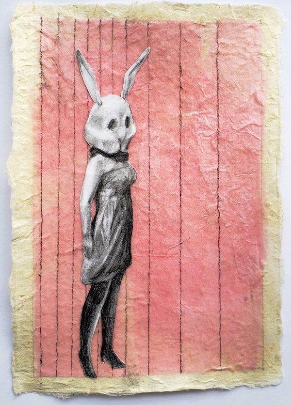 Deborah Whitney, Bunny, 2019, graphite collage on tissue and Japanese rice paper, 7”x5”