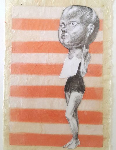 Big Mask 2, 2019, graphite collage on tissue and Japanese rice paper, 7”x5”