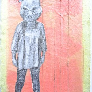 Pig, 2019, graphite collage on tissue and Japanese rice paper, 7”x5”