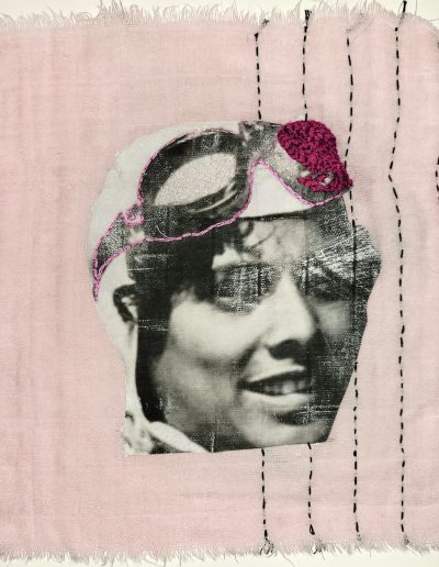 Deborah Whitney Looking at the World Through Rose Colored Goggles #2, 2022, embroidery thread and photo transfer on diaper cloth